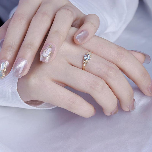 Natural Square Sky Blue Topaz Ring Girl - rings - Natural Square Sky Blue Topaz Ring Girl - Sky blue topa ring / 5th - by Hunny Life