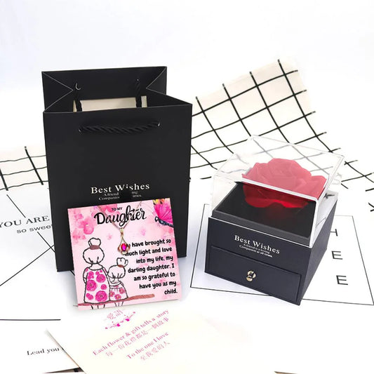 Necklaces For Daughter With Rose Flower Jewelry Box From Mom - Daughter Necklace With Rose Flower Jewelry Box - Necklaces For Daughter With Rose Flower Jewelry Box From Mom - Grey - by Hunny Life