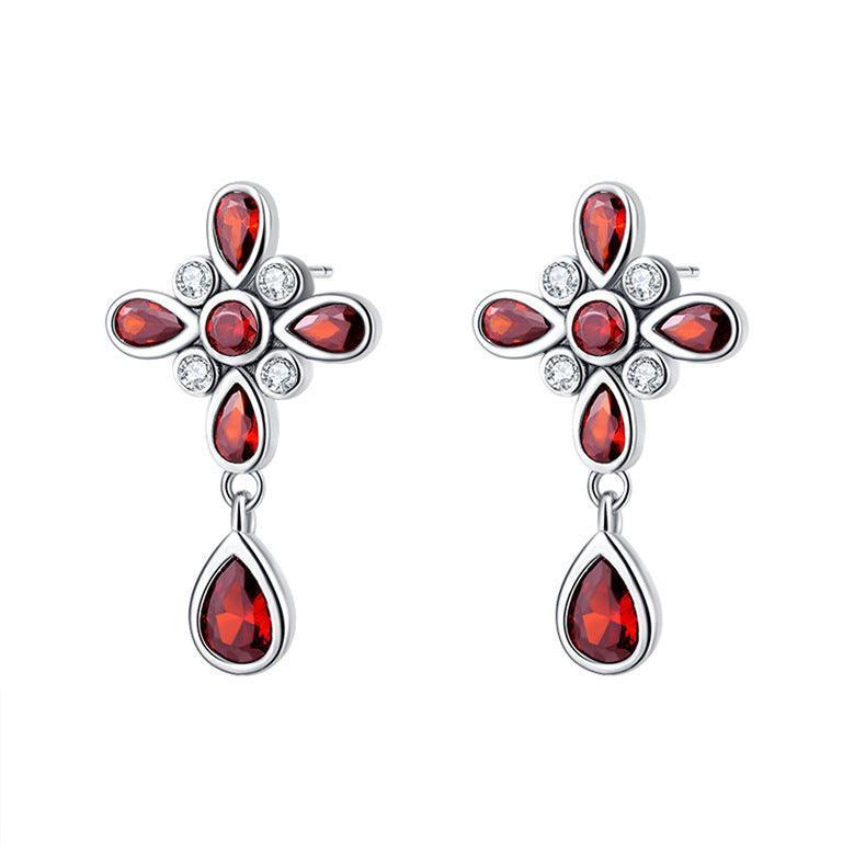 Nepalese Garnet Four Leaf Clover Earrings Set - Earrings - Nepalese Garnet Four Leaf Clover Earrings Set - Silver - by Hunny Life