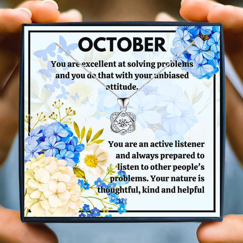 October Birth Month Birthstone Love Knot Necklace Gift Set - Month necklace - October Birth Month Birthstone Love Knot Necklace Gift Set - Free Box / Crystal Heart - by Hunny Life