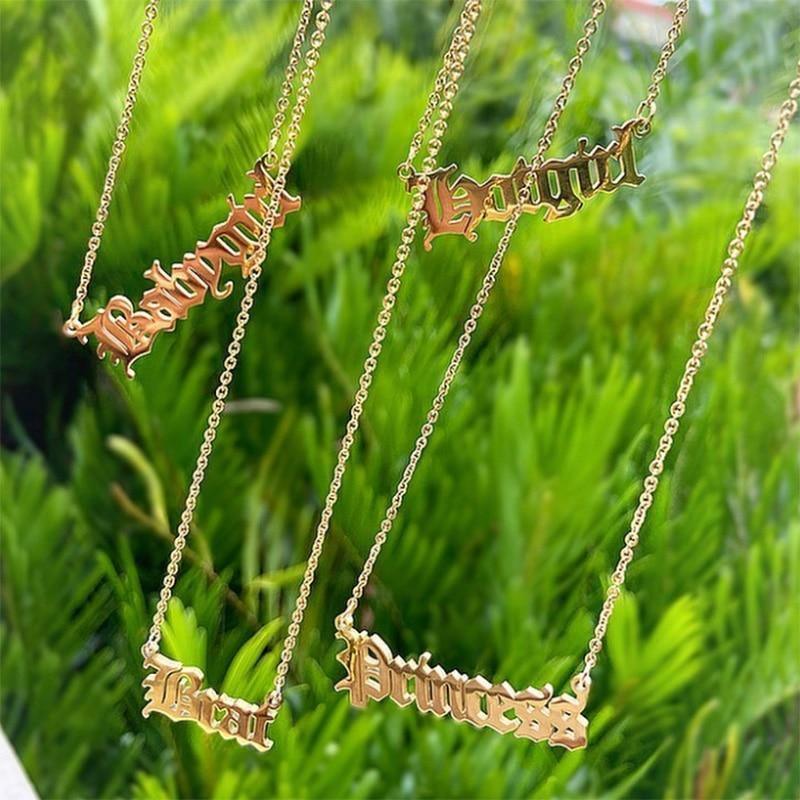 Old English Alphabet Angel Babygirl Princess Necklace - necklace - Old English Alphabet Angel Babygirl Princess Necklace - Gold-color / Princess / UNITED STATES - by Hunny Life
