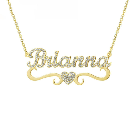 Personalized Heart Iced Out Name Necklace - Custom Name Necklaces - Personalized Heart Iced Out Name Necklace - Gold without diamonds - by Hunny Life
