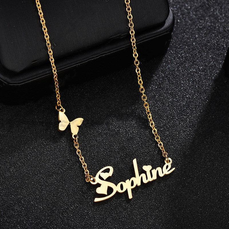 Personalized Name Necklace with Butterfly - Custom Name Necklaces - Personalized Name Necklace with Butterfly - Golden - by Hunny Life