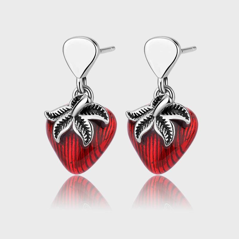 Retro Simple Drip Glue Red Strawberry Earrings - Earrings - Retro Simple Drip Glue Red Strawberry Earrings - Silver - by Hunny Life