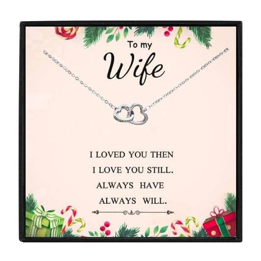 Rose Gold Double Heart Necklace For Wife - wife necklaces - Rose Gold Double Heart Necklace For Wife - Silver - by Hunny Life