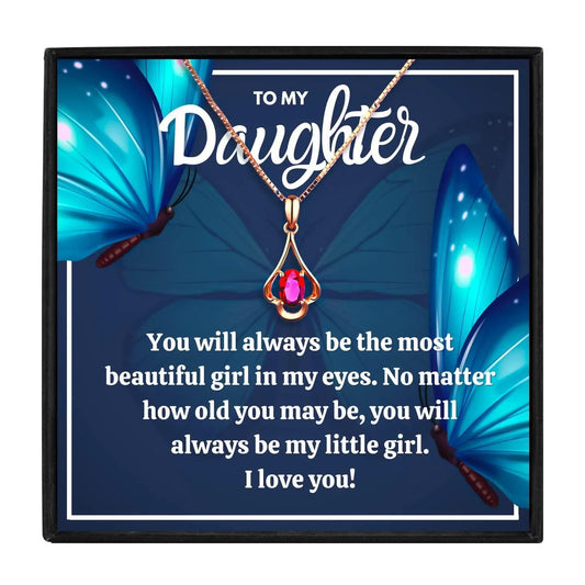 Rose Gold Necklace To My Daughter From Mom and Dad - daughter necklaces - Rose Gold Necklace To My Daughter From Mom and Dad - Red Crystal Necklace / Rose Gold - by Hunny Life