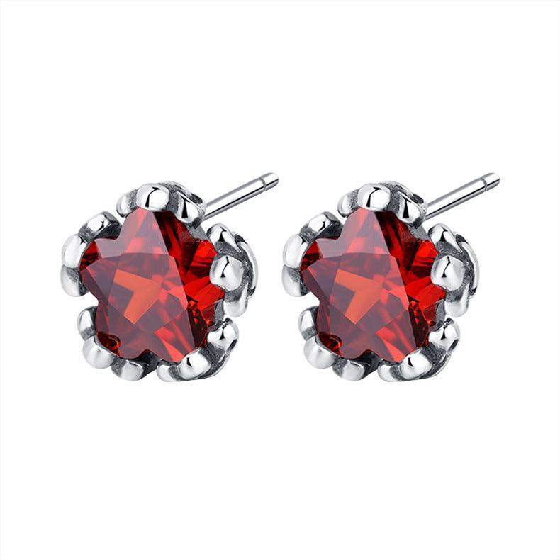 s925 Five Pointed Star Red Zircon Earrings - Earrings - s925 Five Pointed Star Red Zircon Earrings - Silver - by Hunny Life