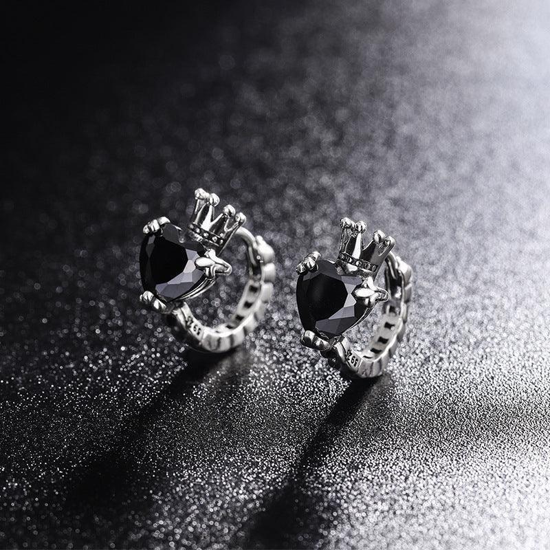 S925 Love Crown Ear Buckle Round Face Earrings - Earrings - S925 Love Crown Ear Buckle Round Face Earrings - Red - by Hunny Life
