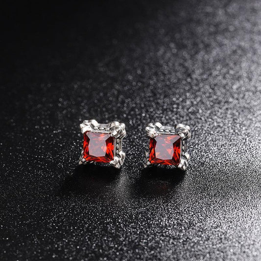 S925 Pure White Red Gemstone Cute Earring - Earrings - S925 Pure White Red Gemstone Cute Earring - Silver - by Hunny Life