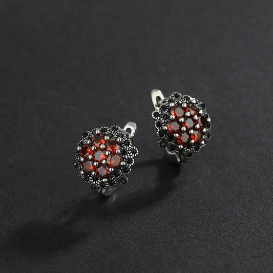 S925 Retro Silver Micro Inlaid With Maxi Red Earring - Earrings - S925 Retro Silver Micro Inlaid With Maxi Red Earring - Silver - by Hunny Life