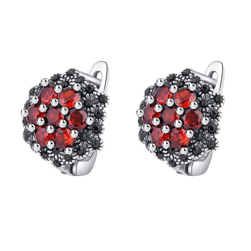 S925 Retro Silver Micro Inlaid With Maxi Red Earring - Earrings - S925 Retro Silver Micro Inlaid With Maxi Red Earring - Silver - by Hunny Life