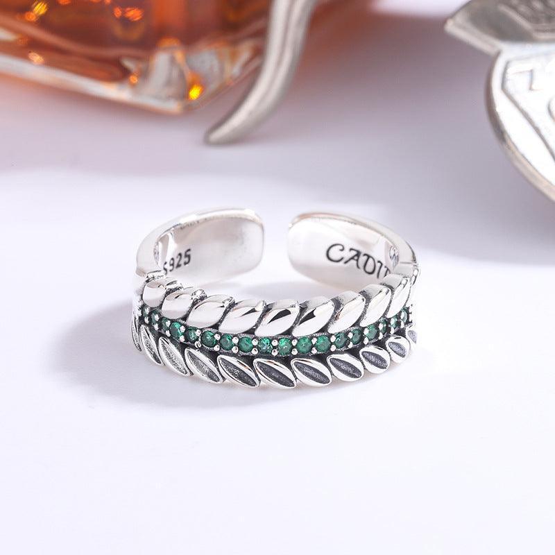 S925 Silver Color Diamond Colorful Ear Of Wheat Ring - rings - S925 Silver Color Diamond Colorful Ear Of Wheat Ring - Colour - by Hunny Life