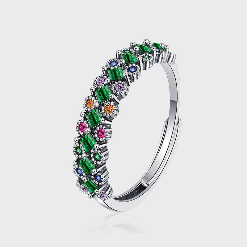 S925 Silver Color Diamond Cute Green Zirconium Ring - rings - S925 Silver Color Diamond Cute Green Zirconium Ring - Silver - by Hunny Life