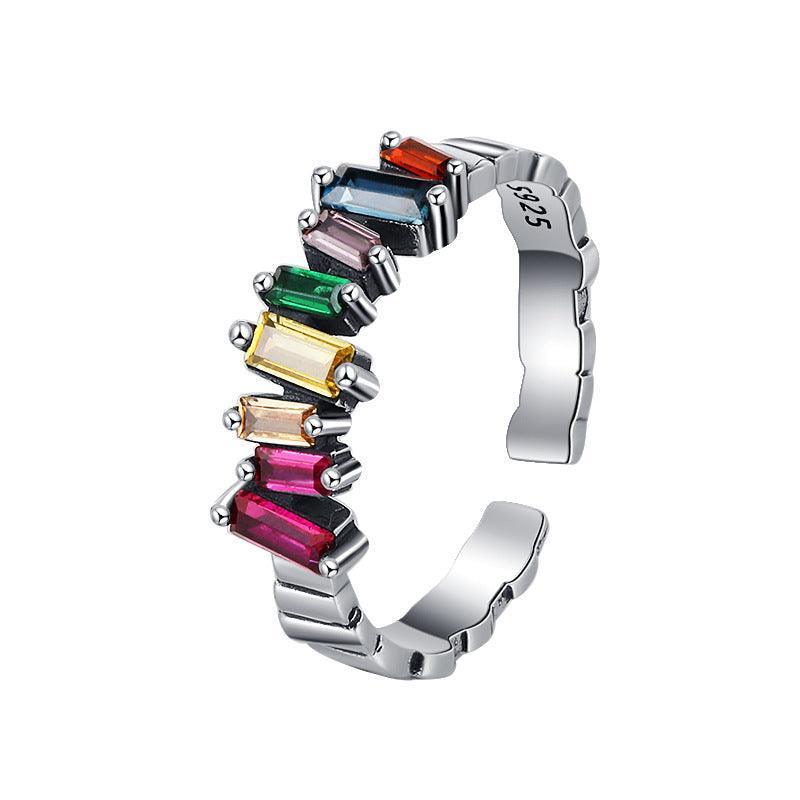 S925 Silver Colorful Ladder Zircon Ring - rings - S925 Silver Colorful Ladder Zircon Ring - KDP1437 - by Hunny Life