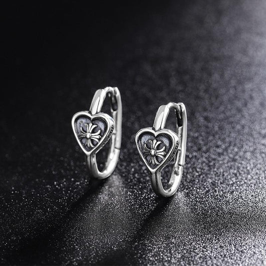 S925 Silver Ear Buckle Retro Worn Love Crow Earrings - Earrings - S925 Silver Ear Buckle Retro Worn Love Crow Earrings - Silver - by Hunny Life