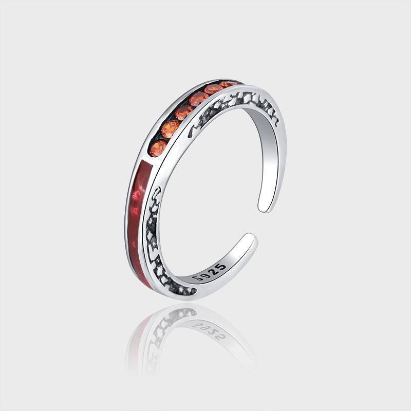 S925 Silver Exquisite Orange Zircon Set Adjustable Ring - rings - S925 Silver Exquisite Orange Zircon Set Adjustable Ring - Silver - by Hunny Life