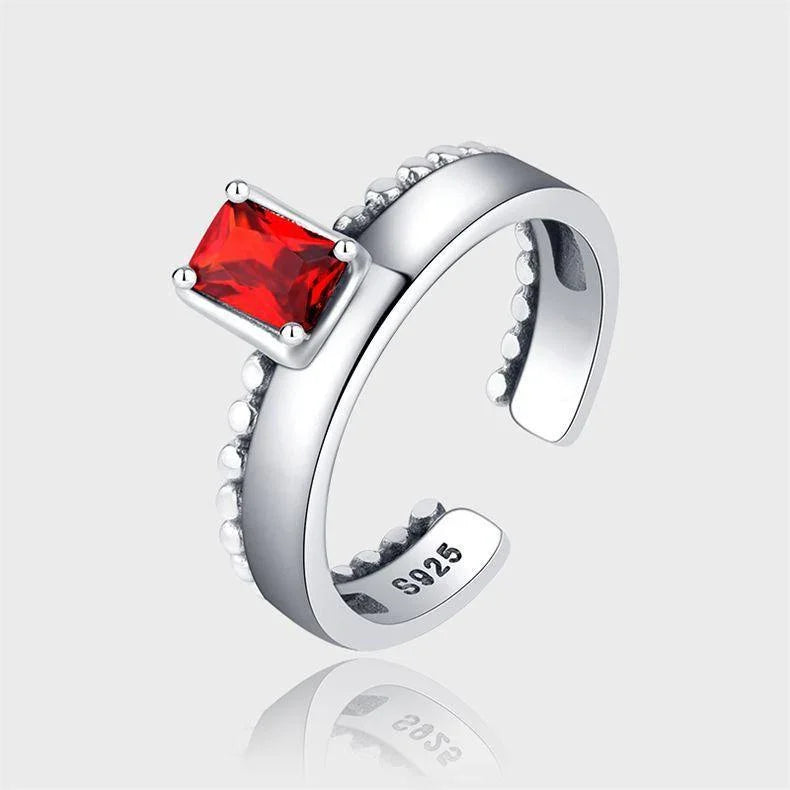 S925 Silver Fantasy Opening Red Gemstone Ring - rings - S925 Silver Fantasy Opening Red Gemstone Ring - Silver - by Hunny Life