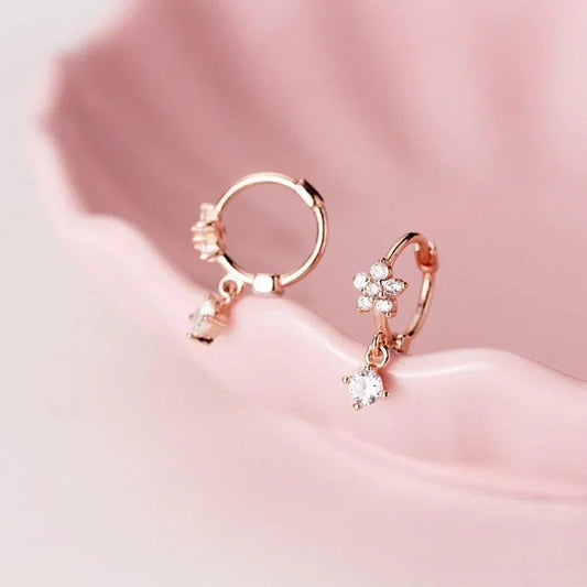 S925 silver Flower earrings - ring - S925 silver Flower earrings - Rose Gold - by Hunny Life