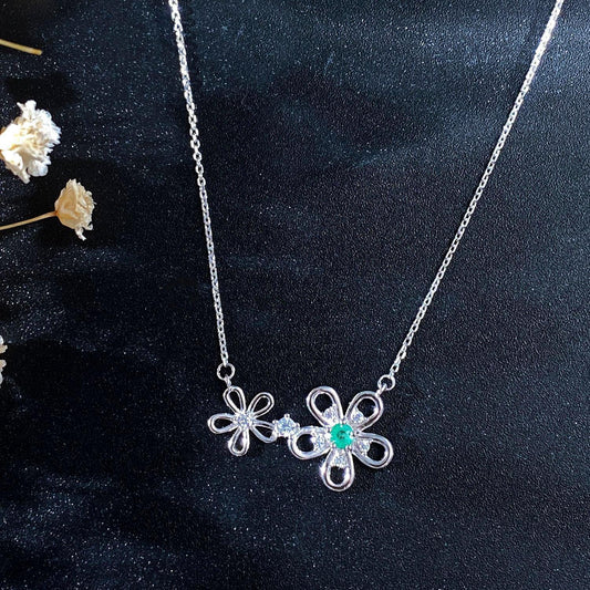 S925 Silver Girl's Versatile Collar Chain Emerald Necklace - necklace - S925 Silver Girl's Versatile Collar Chain Emerald Necklace - White - by Hunny Life