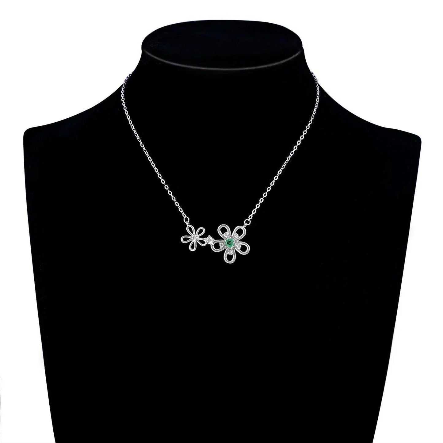 S925 Silver Girl's Versatile Collar Chain Emerald Necklace - necklace - S925 Silver Girl's Versatile Collar Chain Emerald Necklace - White - by Hunny Life