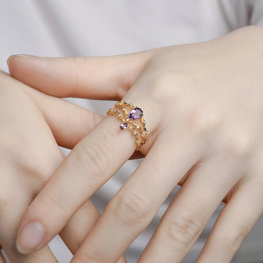 S925 Silver Plated 14k Gold Amethyst Ring Set - rings - S925 Silver Plated 14k Gold Amethyst Ring Set - Picture color / 10th - by Hunny Life