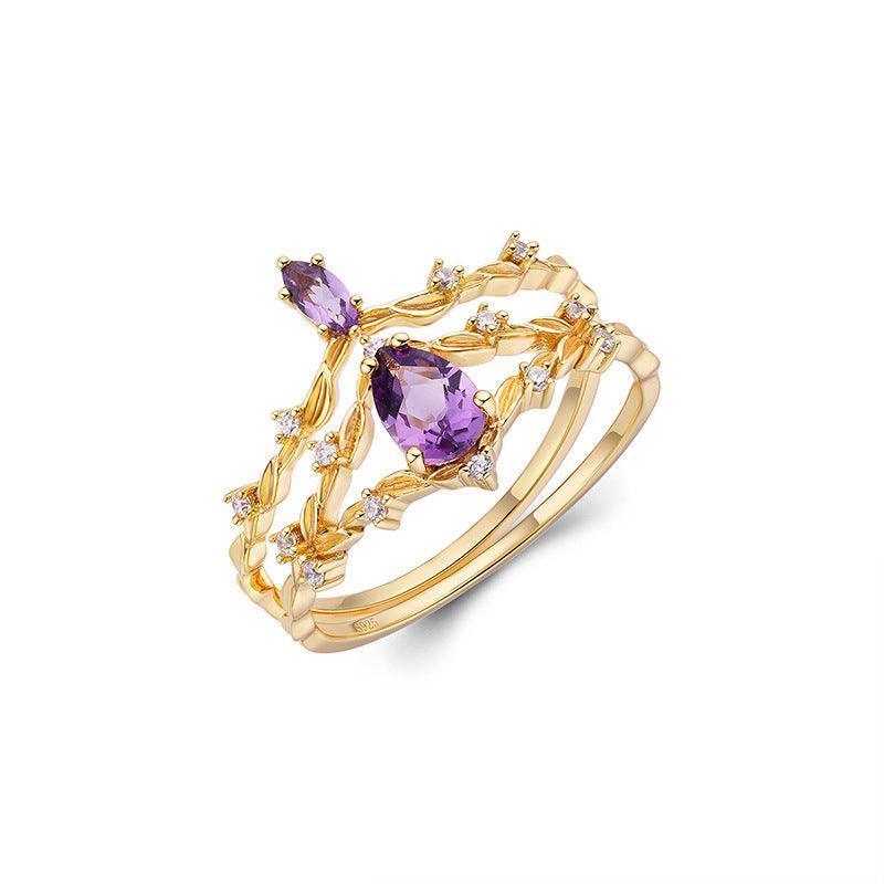 S925 Silver Plated 14k Gold Amethyst Ring Set - rings - S925 Silver Plated 14k Gold Amethyst Ring Set - Picture color / 10th - by Hunny Life
