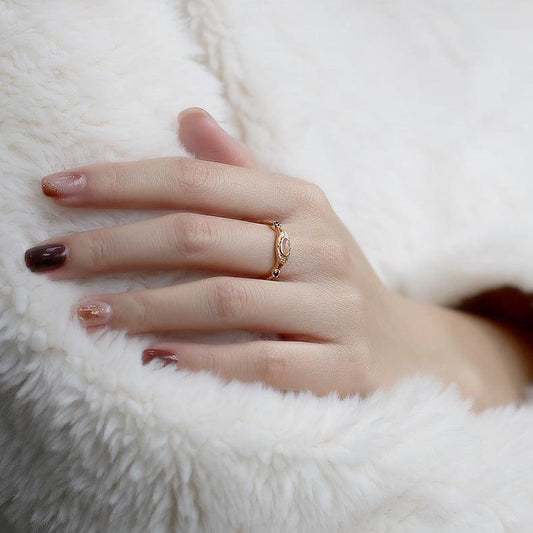 S925 Silver Plated Gold Inlaid Orange Moonstone Ring - rings - S925 Silver Plated Gold Inlaid Orange Moonstone Ring - Vintage orange moonstone ring / 10th - by Hunny Life