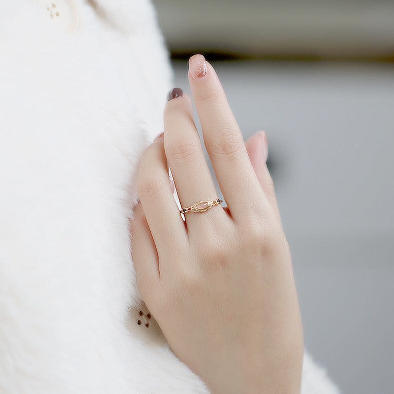 S925 Silver Plated Gold Inlaid Orange Moonstone Ring - rings - S925 Silver Plated Gold Inlaid Orange Moonstone Ring - Vintage orange moonstone ring / 10th - by Hunny Life