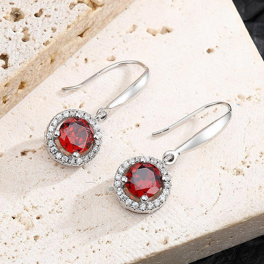 S925 Silver Pomegranate Red Round Earrings - Earrings - S925 Silver Pomegranate Red Round Earrings - Red - by Hunny Life