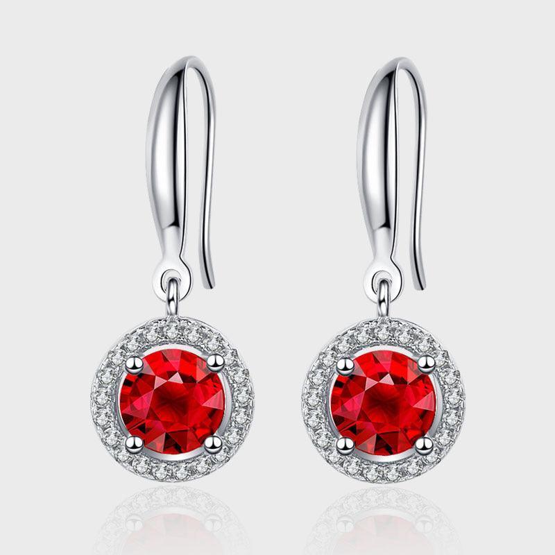 S925 Silver Pomegranate Red Round Earrings - Earrings - S925 Silver Pomegranate Red Round Earrings - Red - by Hunny Life