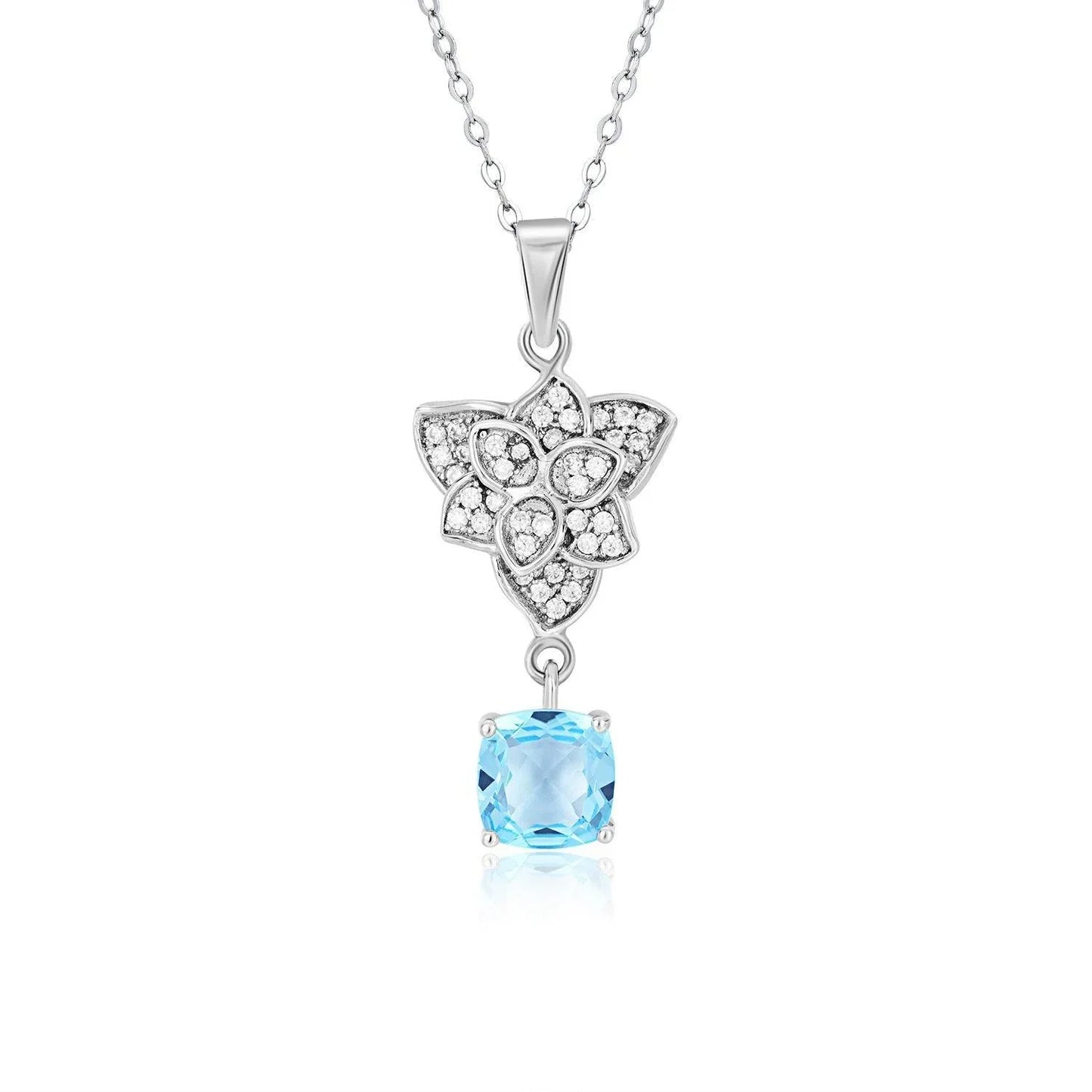 S925 Silver Set Swiss Blue Topaz Pendant Necklace - Necklaces - S925 Silver Set Swiss Blue Topaz Pendant Necklace - Swiss Blue Topaz - by Hunny Life
