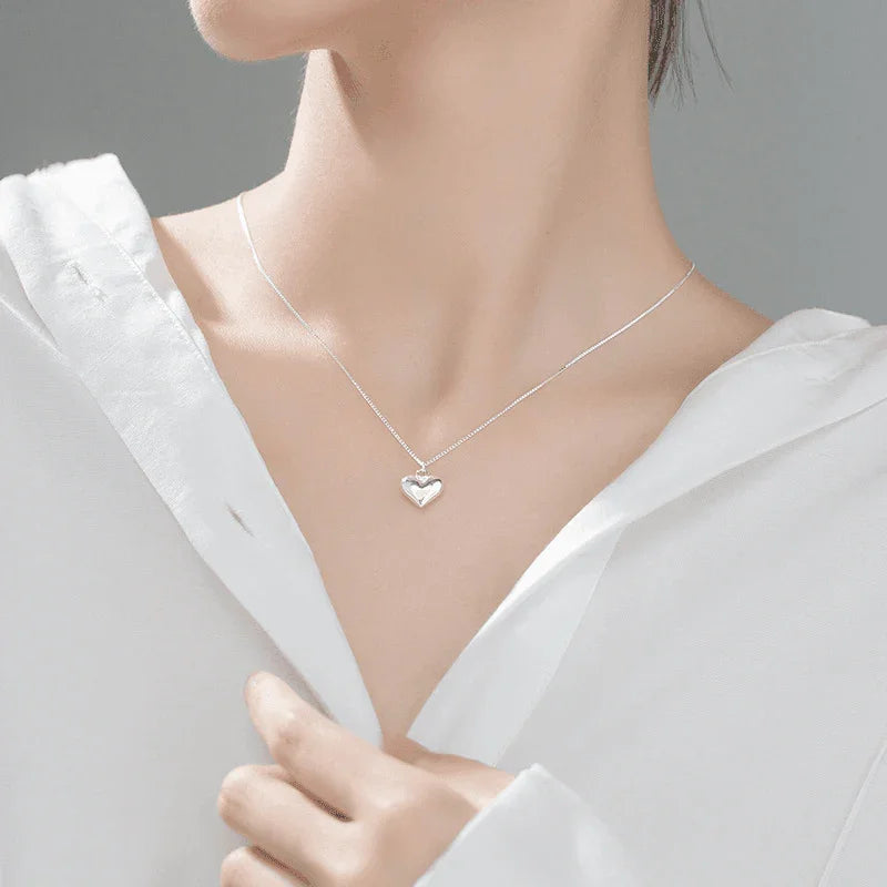 S925 Silver Small And Simple Heart necklace - necklace - S925 Silver Small And Simple Heart necklace - Silver - by Hunny Life