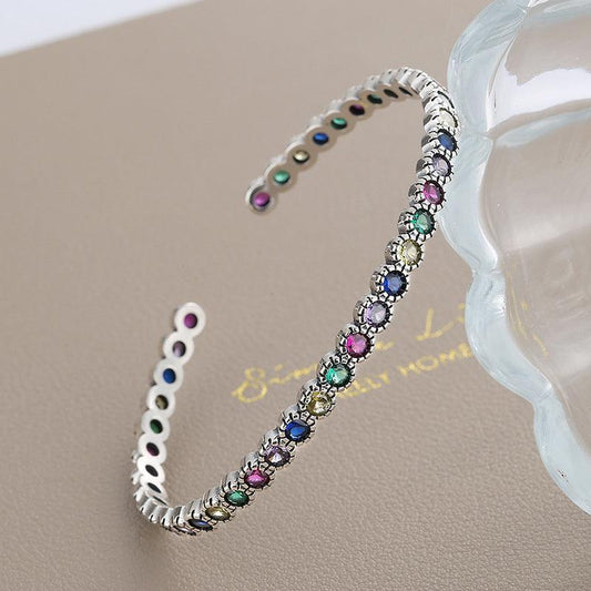 S925 Silver Vintage Colorful Contrast Graffiti Bracelet - Bracelets - S925 Silver Vintage Colorful Contrast Graffiti Bracelet - Silver - by Hunny Life