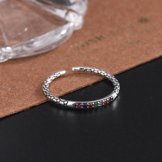 S925 Silver Vintage Thai Female Color Diamond Silver Ring - rings - S925 Silver Vintage Thai Female Color Diamond Silver Ring - Silver - by Hunny Life