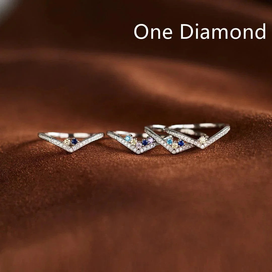 S925 Sterling Silver Birthstone Colored Diamond Ring - Custom name Rings - S925 Sterling Silver Birthstone Colored Diamond Ring - Silver / 5diamond / 7 - by Hunny Life