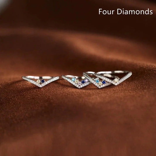 S925 Sterling Silver Birthstone Colored Diamond Ring - Custom name Rings - S925 Sterling Silver Birthstone Colored Diamond Ring - Silver / 4diamond / 8 - by Hunny Life