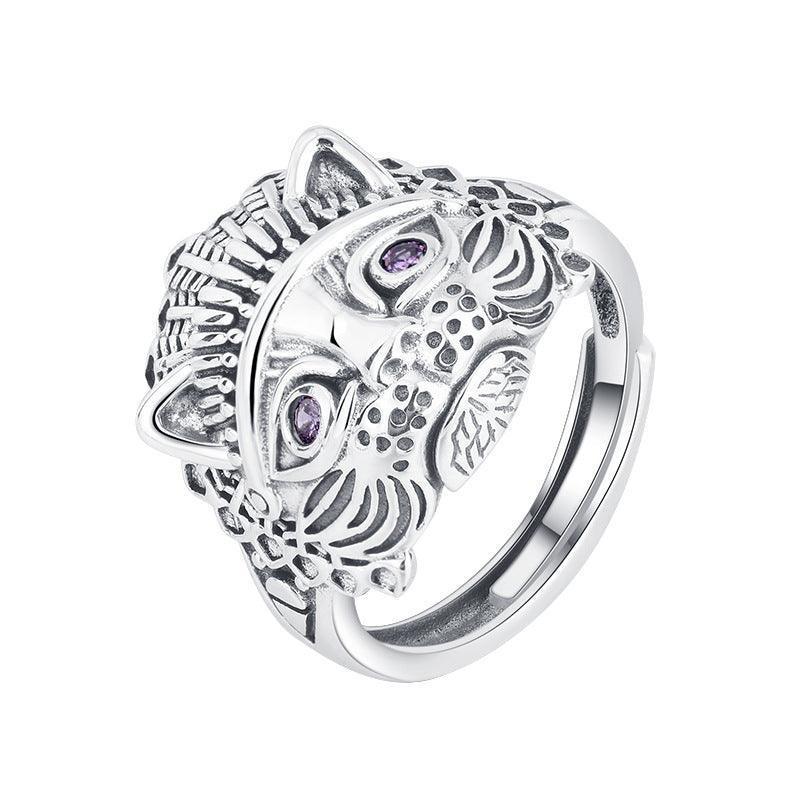 S925 Sterling Silver Chieftain Vintage Cat Head Ring - rings - S925 Sterling Silver Chieftain Vintage Cat Head Ring - Silver - by Hunny Life