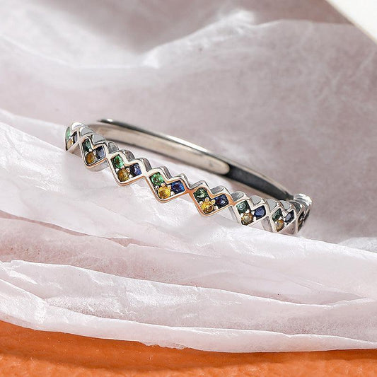 S925 Sterling Silver Colorful Zircon Love Vintage Ring - rings - S925 Sterling Silver Colorful Zircon Love Vintage Ring - KDP1387 - by Hunny Life
