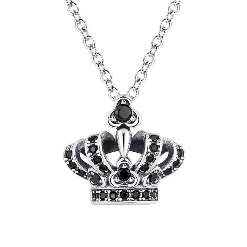 S925 Sterling Silver Crown Pendant Retro Women Necklace - necklace - S925 Sterling Silver Crown Pendant Retro Women Necklace - Silver - by Hunny Life