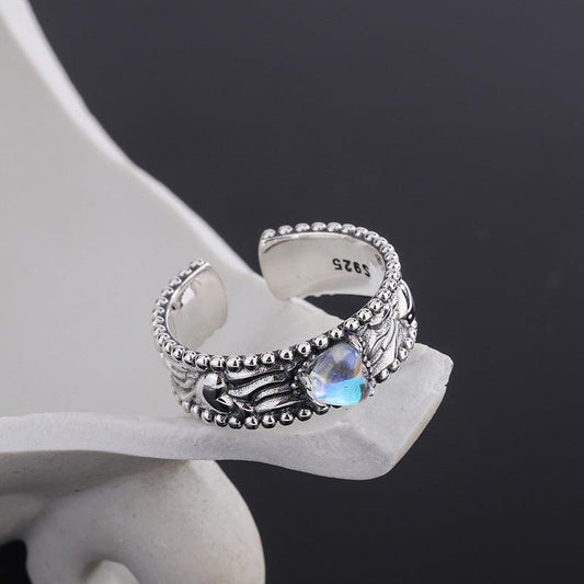 S925 Sterling Silver Dessert Spirit Opal Embossed Ring - rings - S925 Sterling Silver Dessert Spirit Opal Embossed Ring - Silver - by Hunny Life