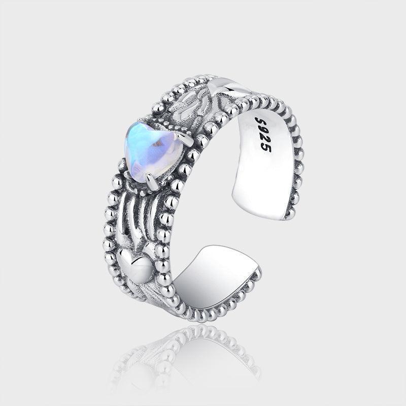 S925 Sterling Silver Dessert Spirit Opal Embossed Ring - rings - S925 Sterling Silver Dessert Spirit Opal Embossed Ring - Silver - by Hunny Life