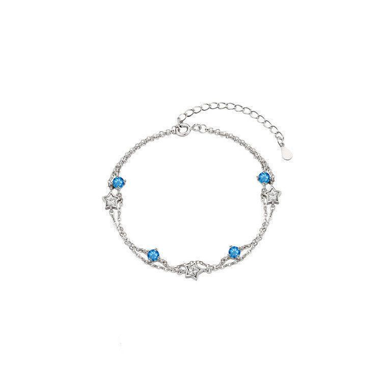 Sweet Double Layer Stars Moon Jewelry Gift For Her Sterling Silver Women's  Charms Bracelet, Fashion Bracelets