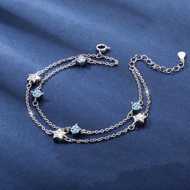 S925 Sterling Silver Double Layer Star Bracelet - Bracelets - S925 Sterling Silver Double Layer Star Bracelet - Silver - by Hunny Life