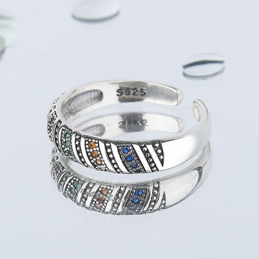 S925 Sterling Silver Fashion Color Diamond Thread Ring - rings - S925 Sterling Silver Fashion Color Diamond Thread Ring - Silver - by Hunny Life