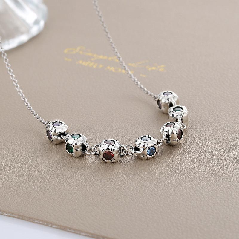 S925 Sterling Silver Fashion Colorful Square Dice Necklace - necklace - S925 Sterling Silver Fashion Colorful Square Dice Necklace - Silver - by Hunny Life