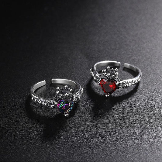 S925 Sterling Silver Fashion Crown Ring - rings - S925 Sterling Silver Fashion Crown Ring - Red - by Hunny Life