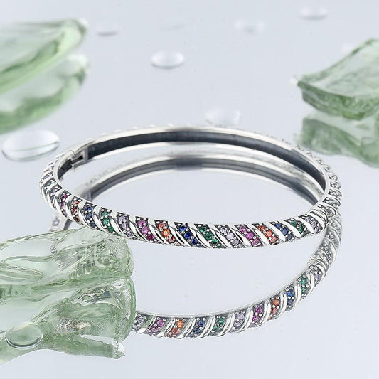 S925 Sterling Silver Geometric Colorful Diamond Bracelet - Bracelets - S925 Sterling Silver Geometric Colorful Diamond Bracelet - Silver - by Hunny Life