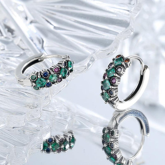 S925 Sterling Silver Green Colorful Diamond Earrings - Earrings - S925 Sterling Silver Green Colorful Diamond Earrings - KDP1434 - by Hunny Life