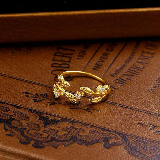 S925 Sterling Silver Hollowed-out Leaf Set Ring - rings - S925 Sterling Silver Hollowed-out Leaf Set Ring - White zirconium version / 10th - by Hunny Life