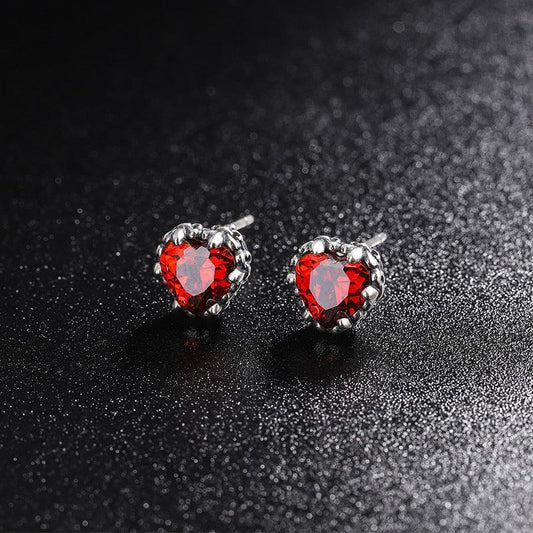 S925 Sterling Silver Keke Iris Red Zircon Earrings - Earrings - S925 Sterling Silver Keke Iris Red Zircon Earrings - Red - by Hunny Life